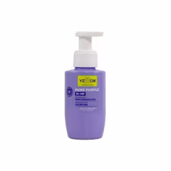 Frasco de produto de beleza da marca Yellow, com bomba dosadora, na cor lilás, com rótulo indicando "Pure Purple Silver" e informações sobre os ingredientes Bond Complex e Açaí.