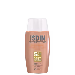 Frasco de protetor solar ISDIN Fotoprotector Fusion Water Magic Color Media, com fator de proteção solar 50.