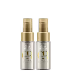 O produto apresentado na imagem são dois frascos de óleo reflexivo luminoso da linha Reflections Light da Wella Professionals.