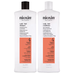 Kit com shampoo e condicionador Volume Thinning Sistema 4, da marca Nioxin.