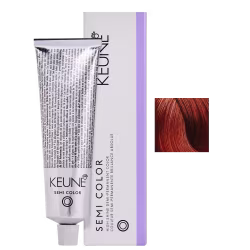 Caixa branca e tubo de tinta de cabelo da marca Keune Semi Color, com texto em preto