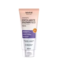 O produto apresentado é um sabonete esfoliante enzimático facial da marca Labotrat, com embalagem em tubo plástico de cor bege. Volume de 80ml.