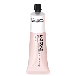 Produto de coloração capilar da linha L'Oréal Professionnel Dia Color. Embalagem em tubo plástico branco com detalhes em preto. Rótulo frontal exibe o logotipo L'Oréal Professionnel e o nome do produto "Dia Color" em letras pretas.