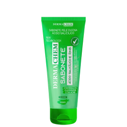 Sabonete Pele Oleosa Acido Salicilico da marca Dermachem em embalagem verde com 100ml, contendo informações sobre o controle da oleosidade e acne na pele.