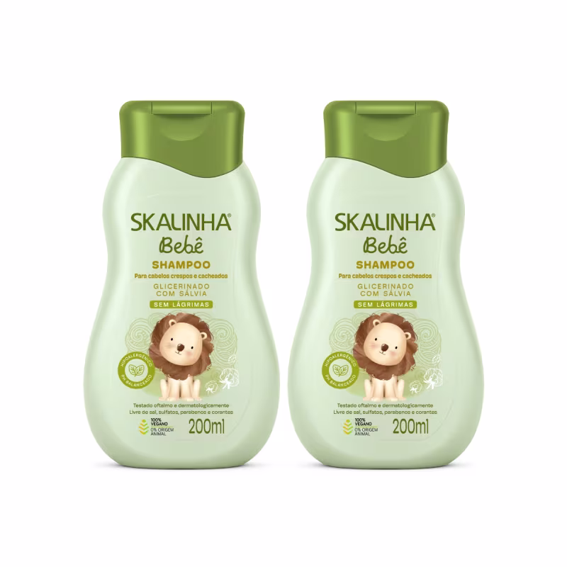 Kit 2 Shampoo Bebê Infantil Sálvia Cacheados Vegano Skalinha