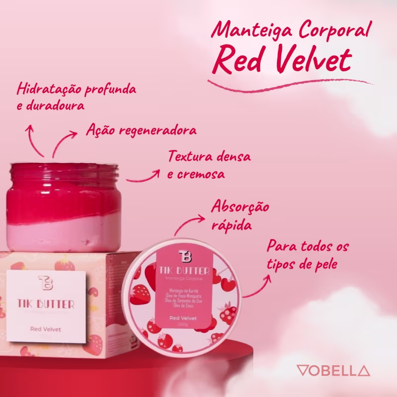Manteiga Corporal Red  Velvet Hidrata Nutre TikBalm 250g