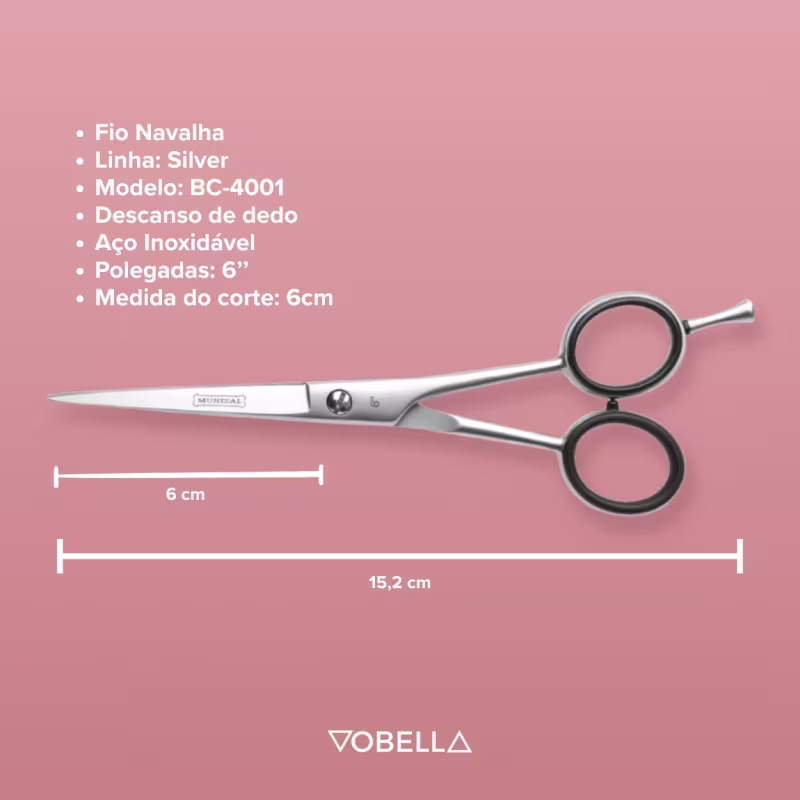 Tesoura Cabelo Profissional Silver Fio Navalha 6 Pol Mundial