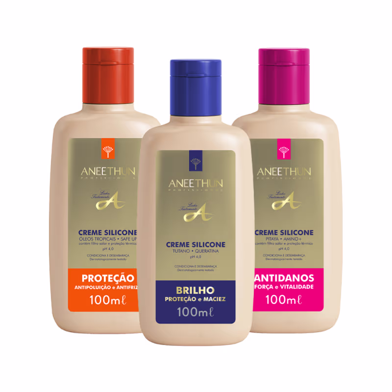 Kit Aneethun Creme de Silicone Tradicional + Antidanos + Proteção 100ml