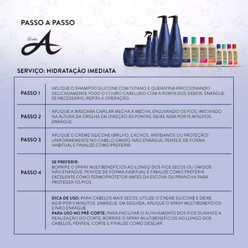Kit Aneethun Hidratação Linha A Shampoo 1L + Mascara 500g + Spray + Creme de Silicone 250ml