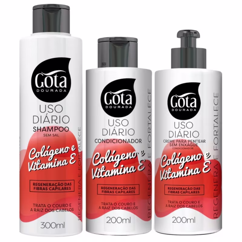 Kit Gota Colágeno e Vitamina E Shampoo Condicionador Creme