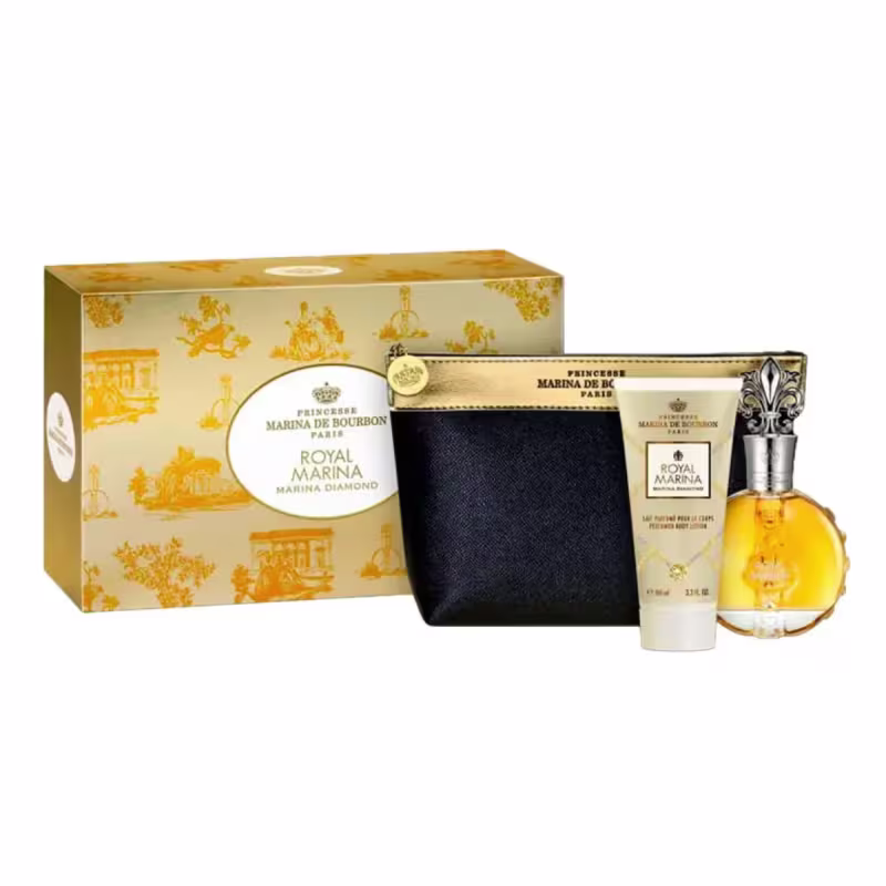 Kit Perfume Feminino Royal Marina Diamond de Marina de Bourbon 100ml e Body Lotion 100ml + Nécessaire