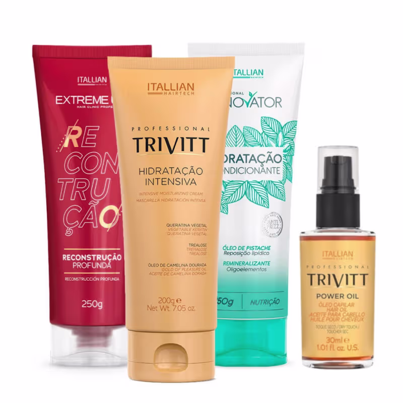 Kit Trivitt Cronograma Capilar+ Finalizador Power Oil - Reconstrução,Hidratação, Nutriçao e Brilho (4 Itens)