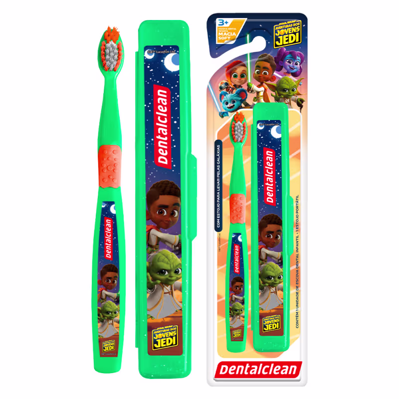 Kit Escova de Dente Infantil com Porta Escovas Escolar Star Wars Jovens Jedi Dentalclean