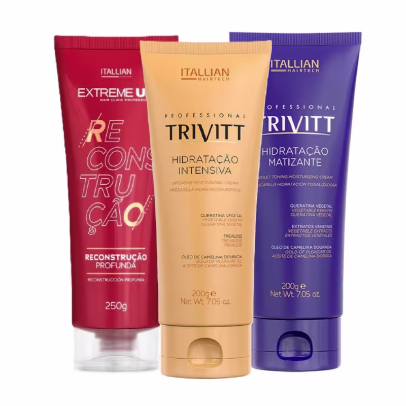 Cronograma Capilar 3 Máscaras Itallian Hairtech – Extreme Up, Trivitt Hidratação e Matizante