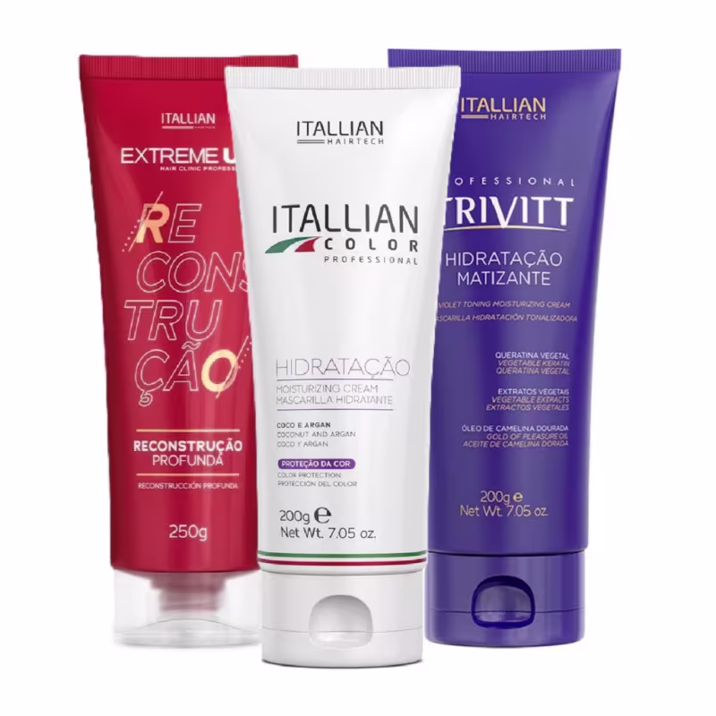 Itallian Hairtech Cronograma Capilar Profissional | Matização, Reconstrução e Hidratação Completa