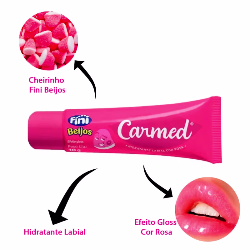 Kit 6 Unidades Hidratante Labial Carmed Fini Beijos com Cor Efeito Gloss 10g