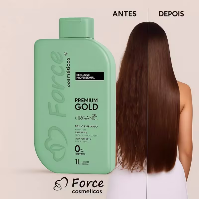 Escova Progressiva Orgânica Premium Gold 1L – Brilho Espelhado e Liso Perfeito