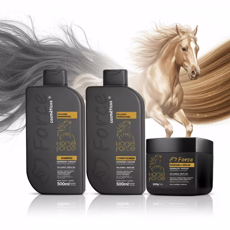 Kit Pós Química Horse Force - Hidratação, Nutrição Capilar e Brilho (3 Itens)