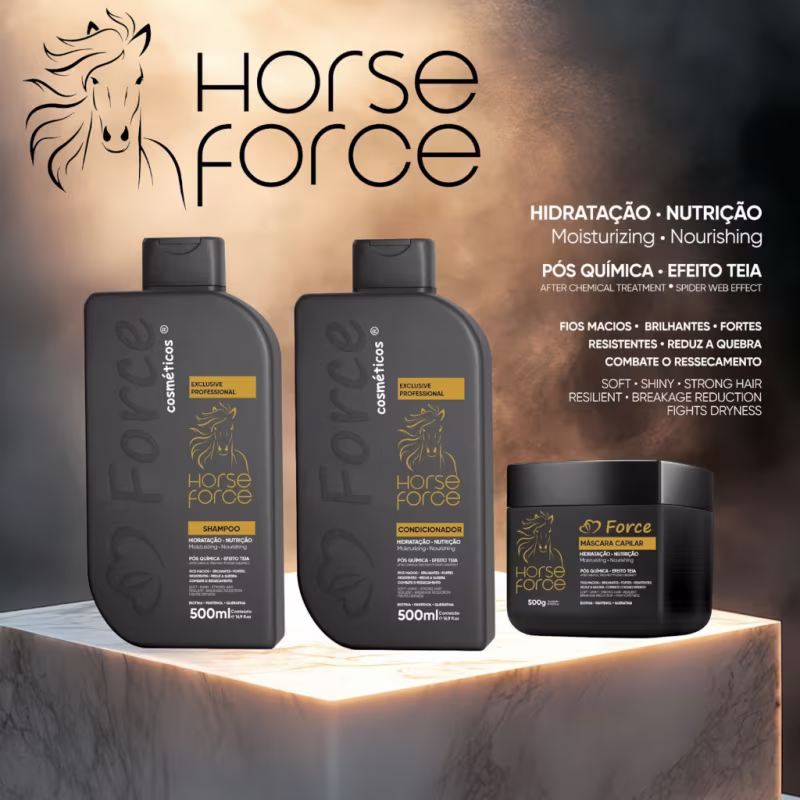 Kit Pós Química Horse Force - Hidratação, Nutrição Capilar e Brilho (3 Itens)