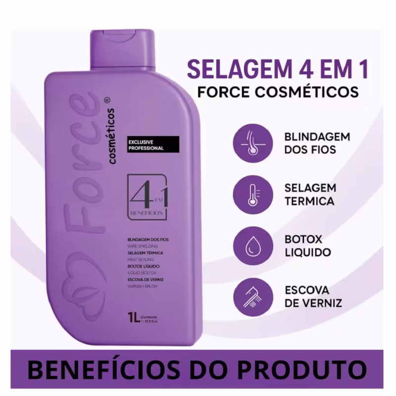 Alinhamento Capilar Profissional Selagem Térmica 4 em 1 - Force Cosméticos 1L