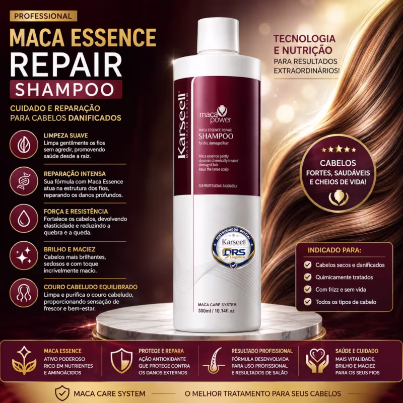 Kit Máscara Collagen Karsell 500g + Shampoo Maca Power 300ml + Escova - Para Cabelos Secos e Danificados