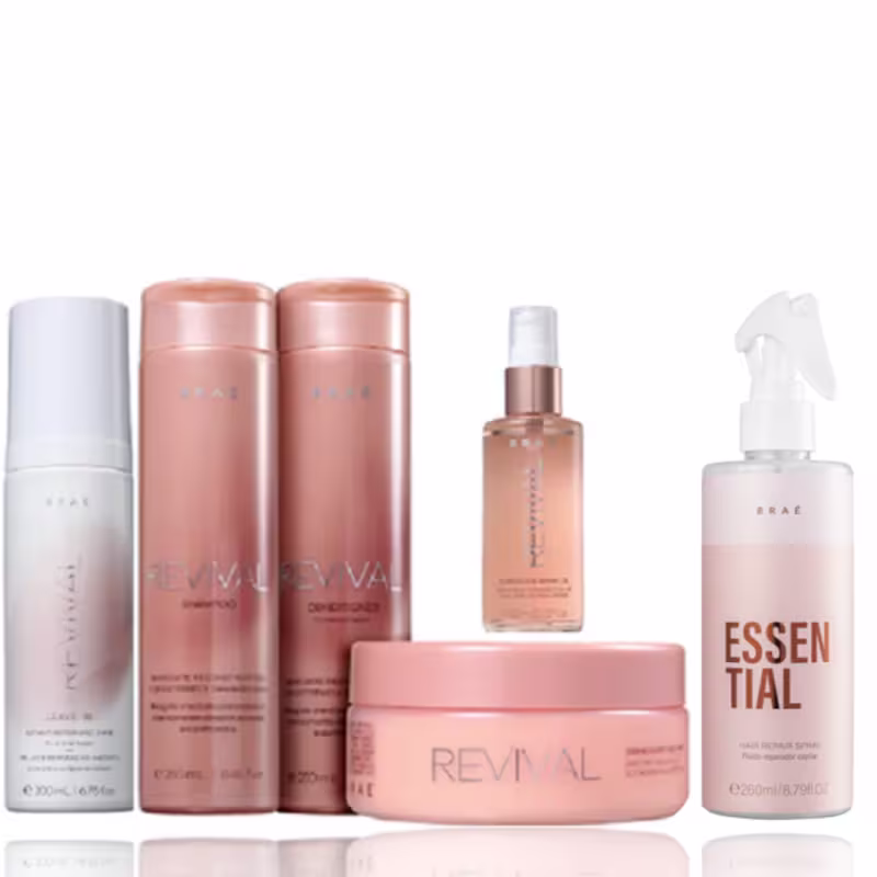 Kit Braé Revival Shampoo+Condicionador 250ml+Mascara+Leave-in 200ml+ShineOil 60ml+Essential 250ml