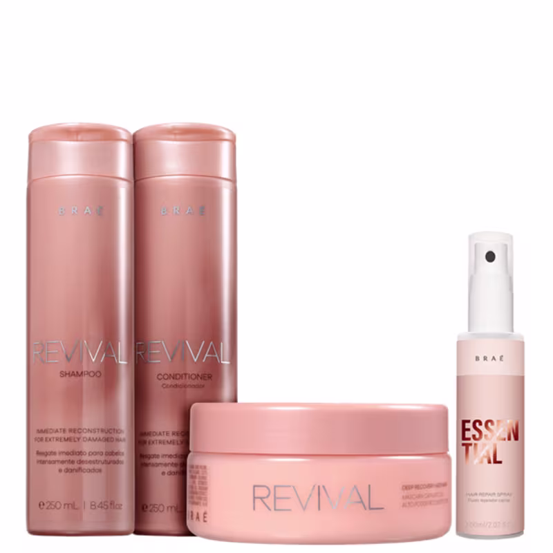 Kit Bráe com shampoo e condicionador Revival 250ml Máscara 200g e MINI leave-in Essential 60ml