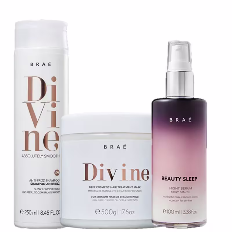 Kit Braé com Divine Shampoo 250ml Máscara 500g e Beauty Sleep 100ml