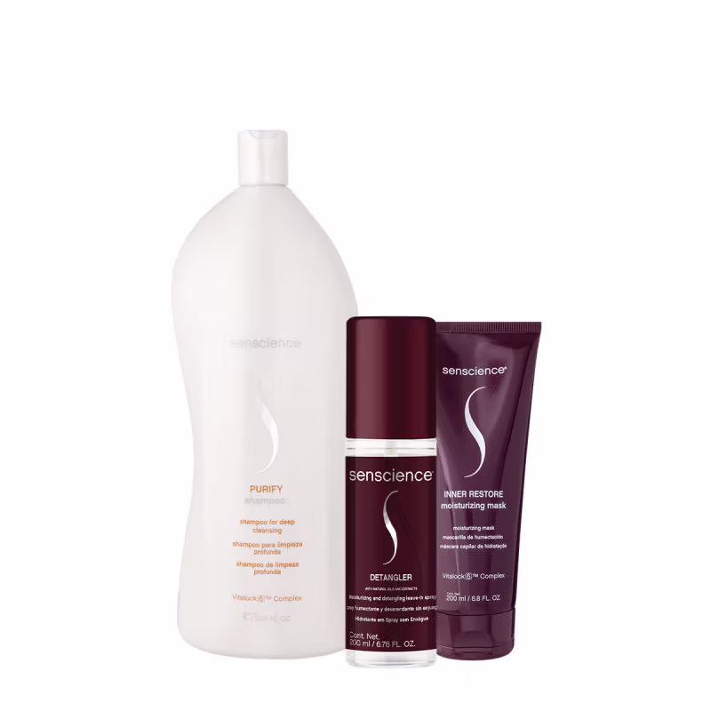 Kit Senscience Purify Shampoo 1L Inner Restore Máscara e Detangler Leave-in
