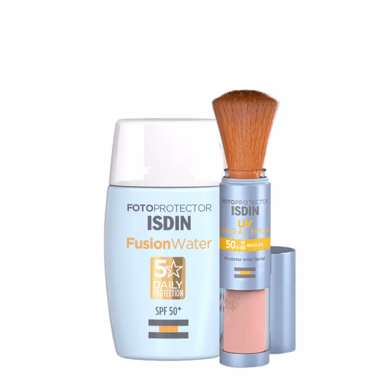 Kit ISDIN Brush Mineral Fotoprotector Fusion Water Protetor Solar (2 produtos)