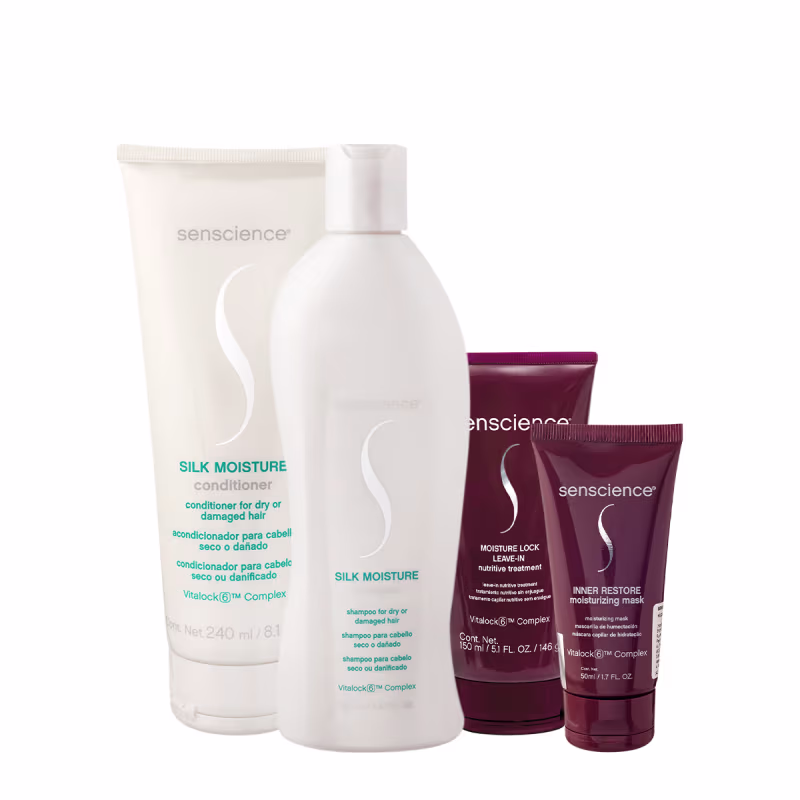 Kit Senscience Silk Moisture Lock Inner Home Care 50 Leave-in (4 produtos)