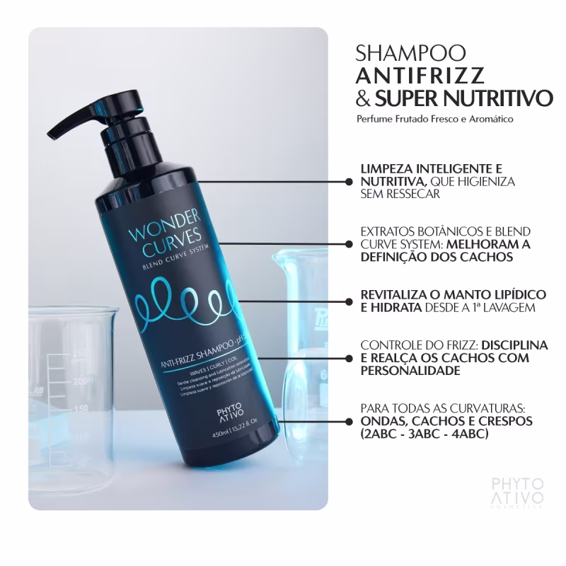 Shampoo Wonder Curves Blend Curve System Antifrizz Phyto Ativo 450ml