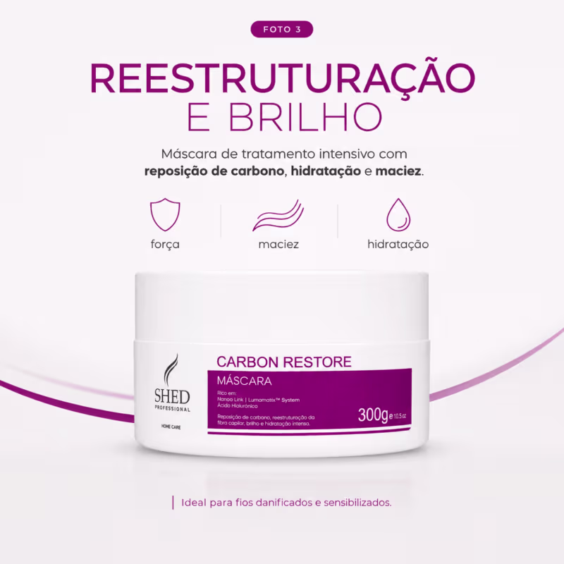 Máscara 300g Carbon Restore: Reconstrução e Hidratação Profunda | Shed Professional