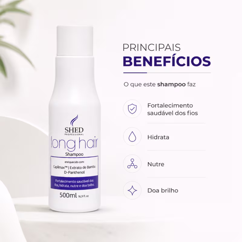 Shampoo 500ml Long Hair: Hidratação, Fortalecimento e Prevenção a Queda | Shed Professional