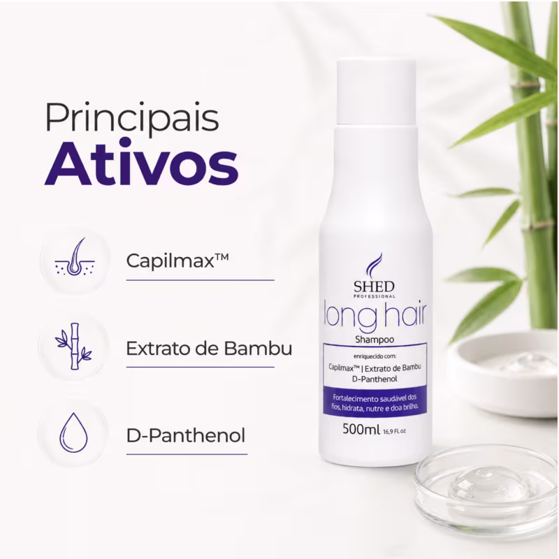 Shampoo 500ml Long Hair: Hidratação, Fortalecimento e Prevenção a Queda | Shed Professional