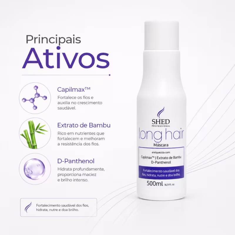 Máscara 500ml Long Hair: Hidratação, Fortalecimento e Prevenção a Queda | Shed Professional