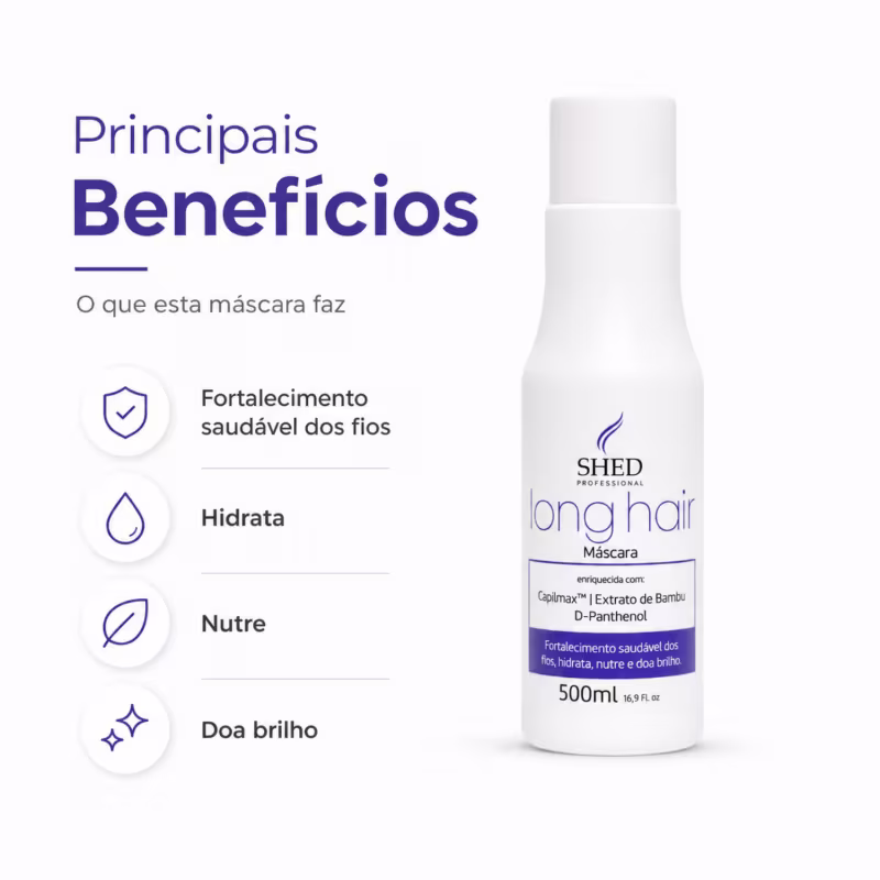 Máscara 500ml Long Hair: Hidratação, Fortalecimento e Prevenção a Queda | Shed Professional