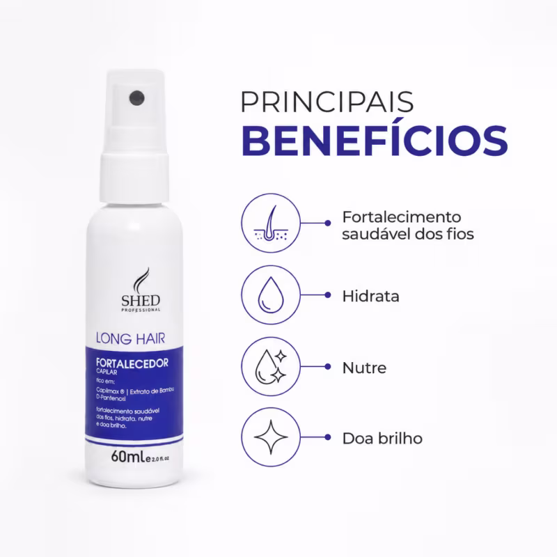 Tônico Fortalecedor 60ml Long Hair: Hidratação, Fortalecimento e Prevenção a Queda | Shed Professional