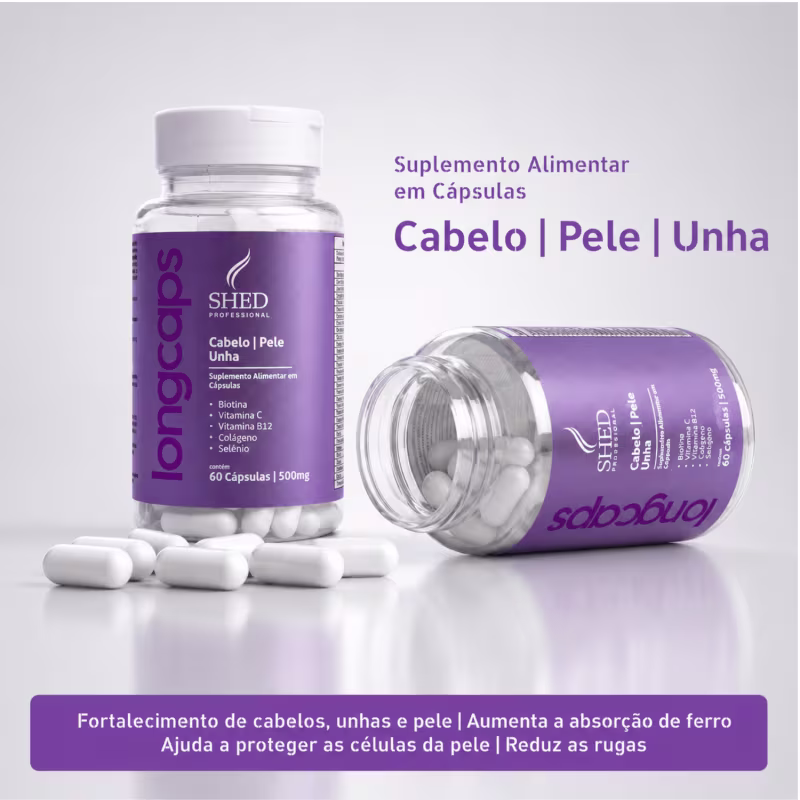 Suplemento Long Caps 60 Cápsulas: Crescimento Acelerado Cabelos, Pele e Unha | Shed Professional