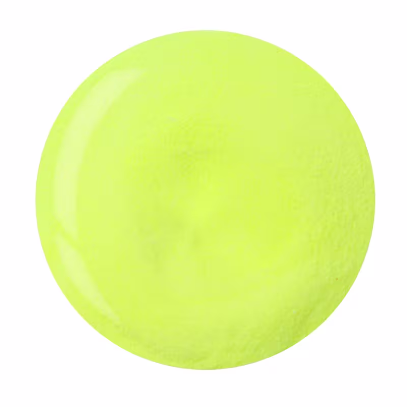 Amostra do pó acrílico em formato circular em um tom de amarelo neon vibrante.