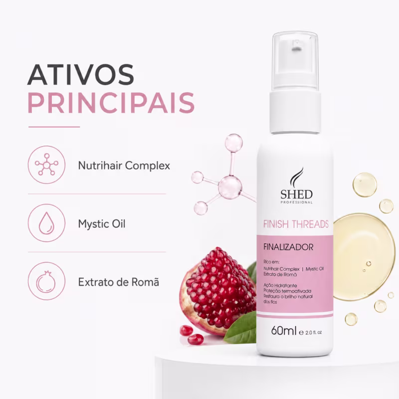 Óleo Multifuncional Finish Threads 60ml: Luminosidade Intensa, Anti-Frizz e Proteção Térmica e Solar