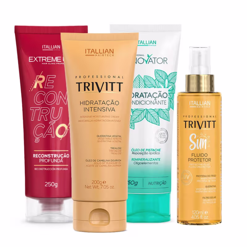 Kit Itallian Hairtech Cronograma Capilar Sun Quarteto, 4 produtos.