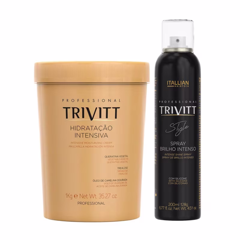 Kit Capilar Trivitt Hidratação 1Kg + Spray de Brilho 200ml – Hidratação Profunda e Fios Sedosos