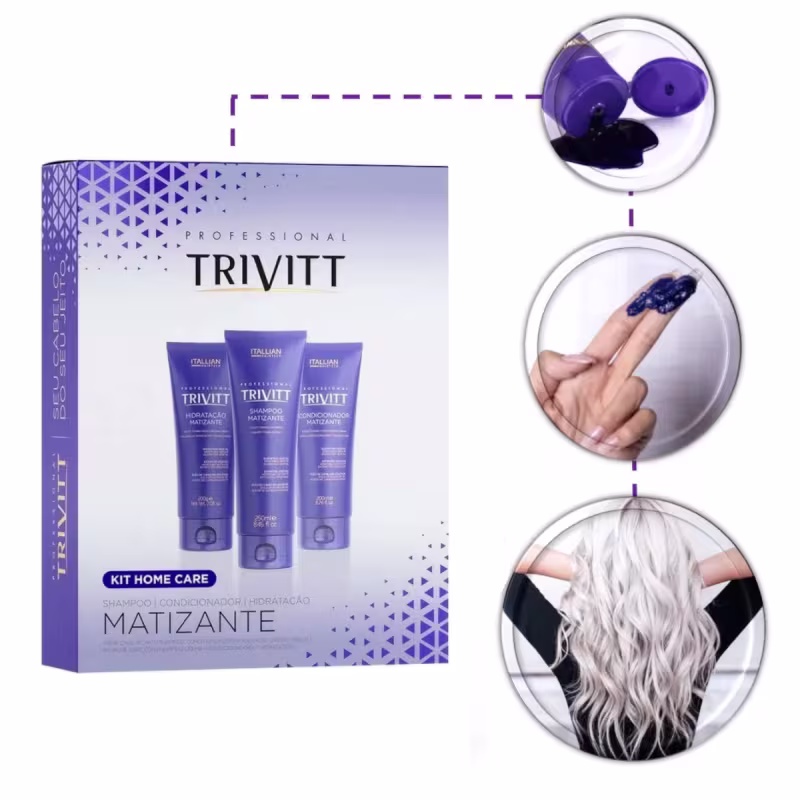 Kit Itallian Hairtech Trivitt Matizante + Reparador Brilho e Pontas Perfeitas (4 Produtos)