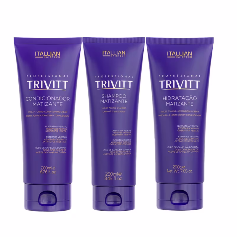 Kit Itallian Hairtech Trivitt Matizante + Reparador Brilho e Pontas Perfeitas (4 Produtos)