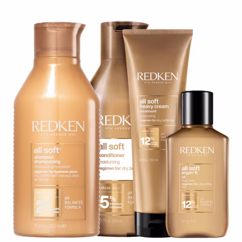 Kit Redken All Soft Heavy Argan-6 - Shampoo 300ml + Condicionador 300ml + Máscara Capilar 250ml + Óleo Capilar 111ml