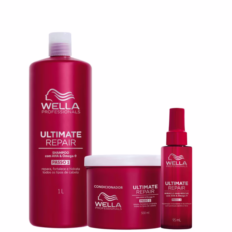 Kit Wella Professionals Ultimate Repair - Shampoo 1L + Condicionador 500ml + Miracle Hair Rescue 95ml