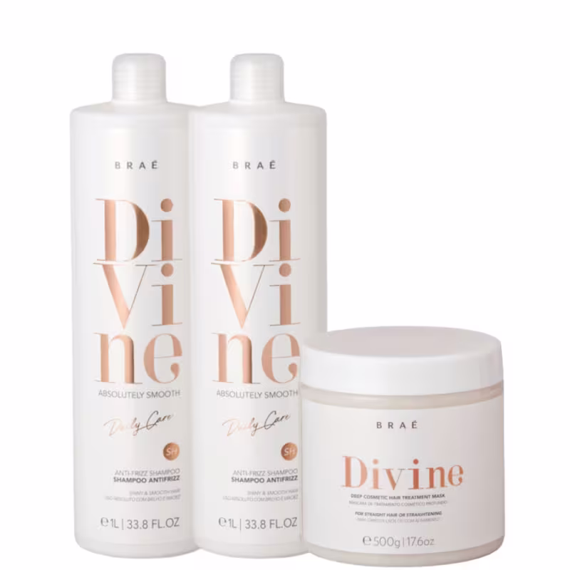 Kit Braé Divine Antifrizz - 2 Shampoos 1L + Máscara de Tratamento 500g (3 Produtos)