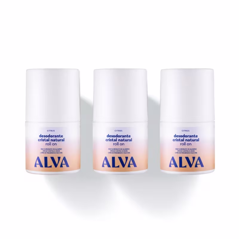 Kit Cristal Natural Alva: Trio 3 Desodorantes Roll on 50ml 12 Horas de Proteção Citrus