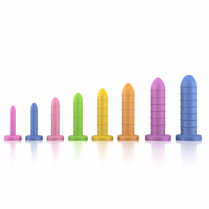 A imagem mostra os 8 dilatadores vaginais em ordem crescente de tamanho
